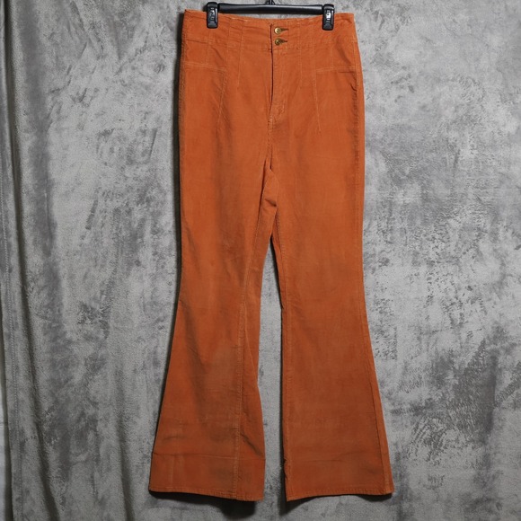 We The Free Denim - We The Free Womens Pants 31 Orange Corduroy Flared Wide Leg High Rise